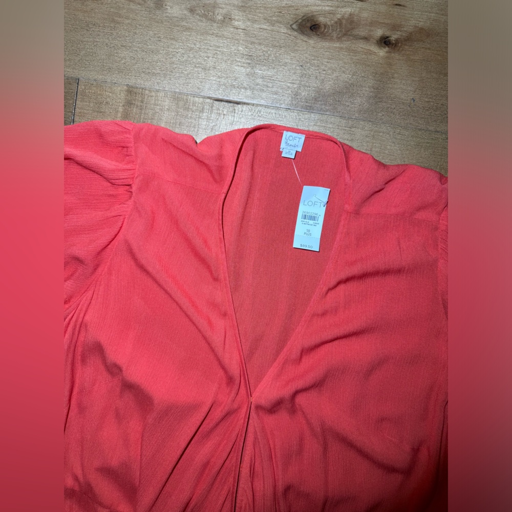 (NWT) Loft Beach Orange/Coral Short Sleeve Maxi Dress Tunic Snap Closure 18 Plus - Picture 3 of 3